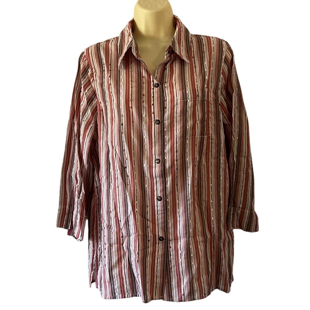 Alfred Dunner Multicolor Striped Textured Blouse Woman Size 12 Office